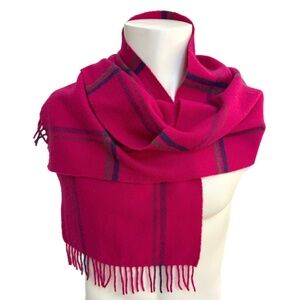 Vintage West Germany 🇩🇪 Lambswool Plaid Scarf – Hot Pink & Navy